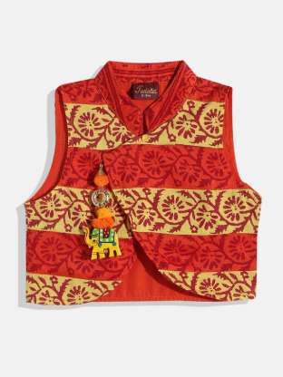 Twisha Boys Printed Kurta Dhoti and Jacket-Yellow