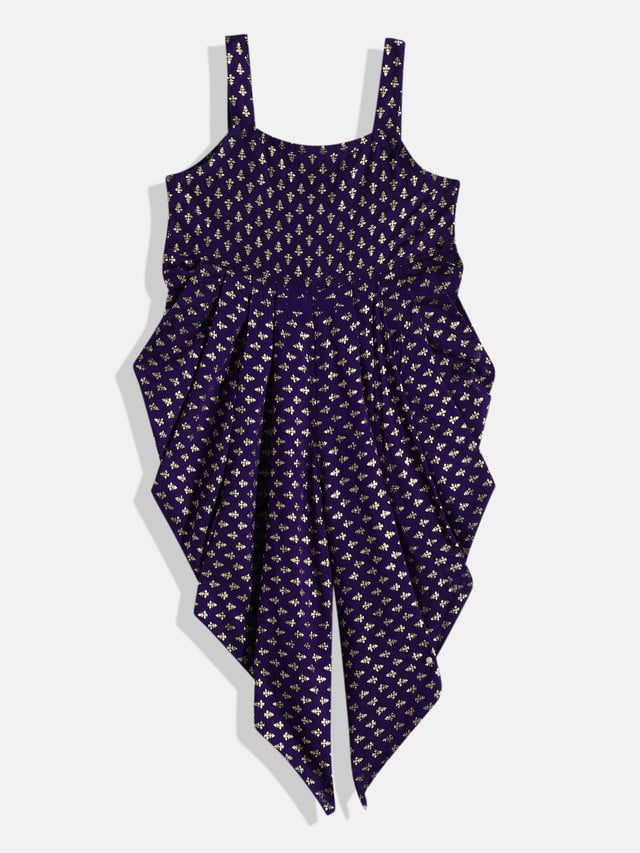 Twisha Girls Floral Embroiderd Jacket with Printed Jumpsuit - Purple & Pink