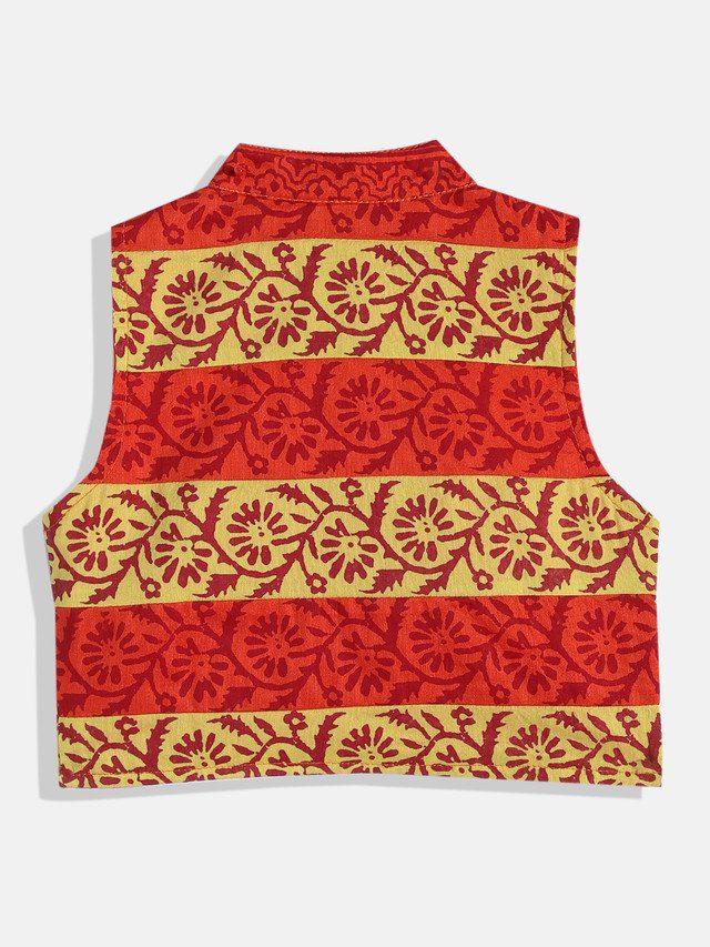 Twisha Boys Printed Kurta Dhoti and Jacket-Yellow