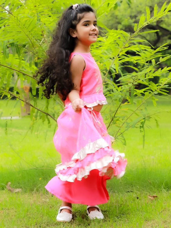 Twisha Exclusive Elephant Print Peplum with deatil Ghagra-Coral