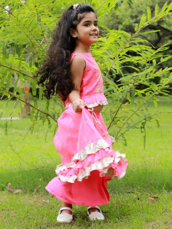 Twisha Exclusive Elephant Print Peplum with deatil Ghagra-Coral