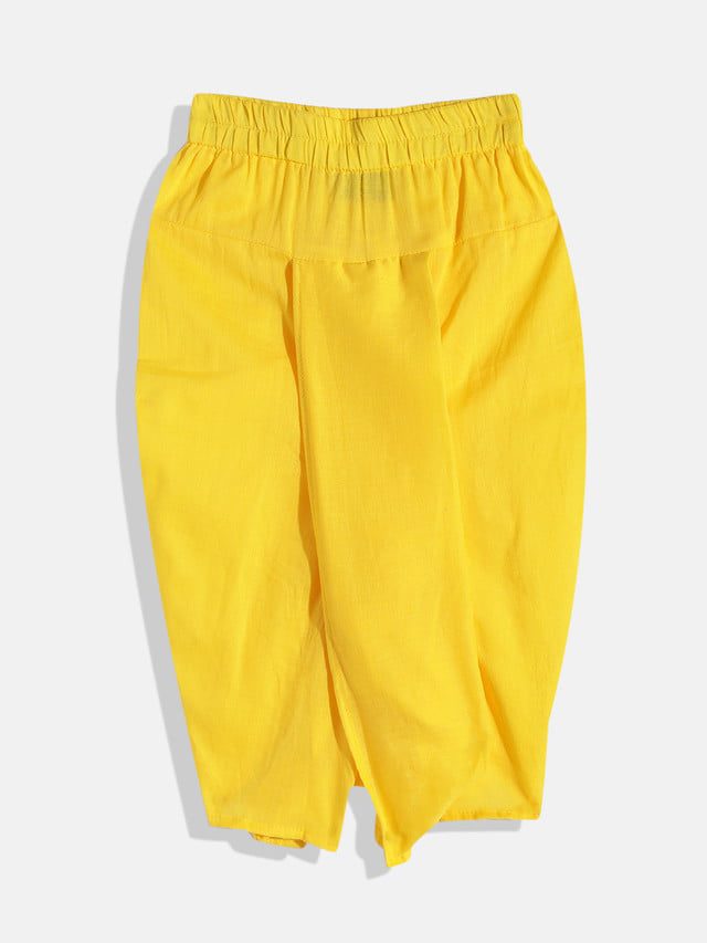 Twisha Boys Printed Kurta Dhoti and Jacket-Yellow