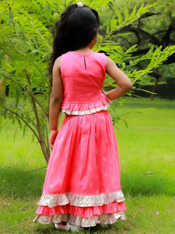 Twisha Exclusive Elephant Print Peplum with deatil Ghagra-Coral