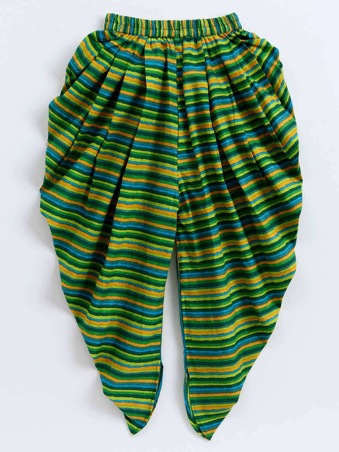 Twisha Girl's Knit Top With Orange Potli Buttons With Printed Cotton Dhoti - Red & Green