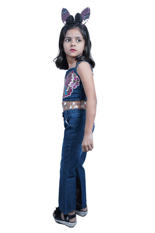 Twisha Girls Butterfly embroidered crop top with jeans