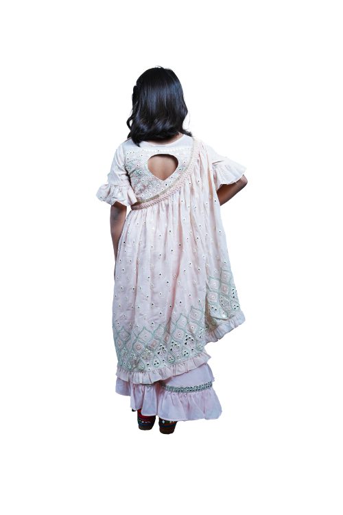 Twisha Embroidered frill Top with Ghagra And Cape-Peach