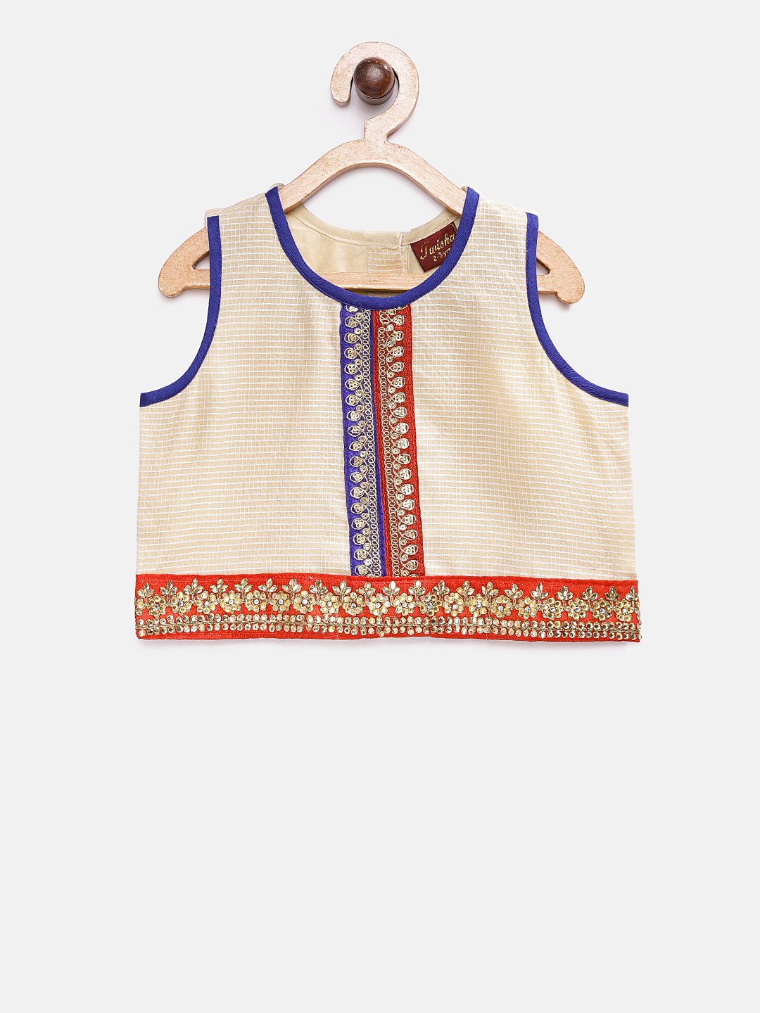 Twisha Girls Embellished Top With Printed Dhoti Pants - Off White & Blue