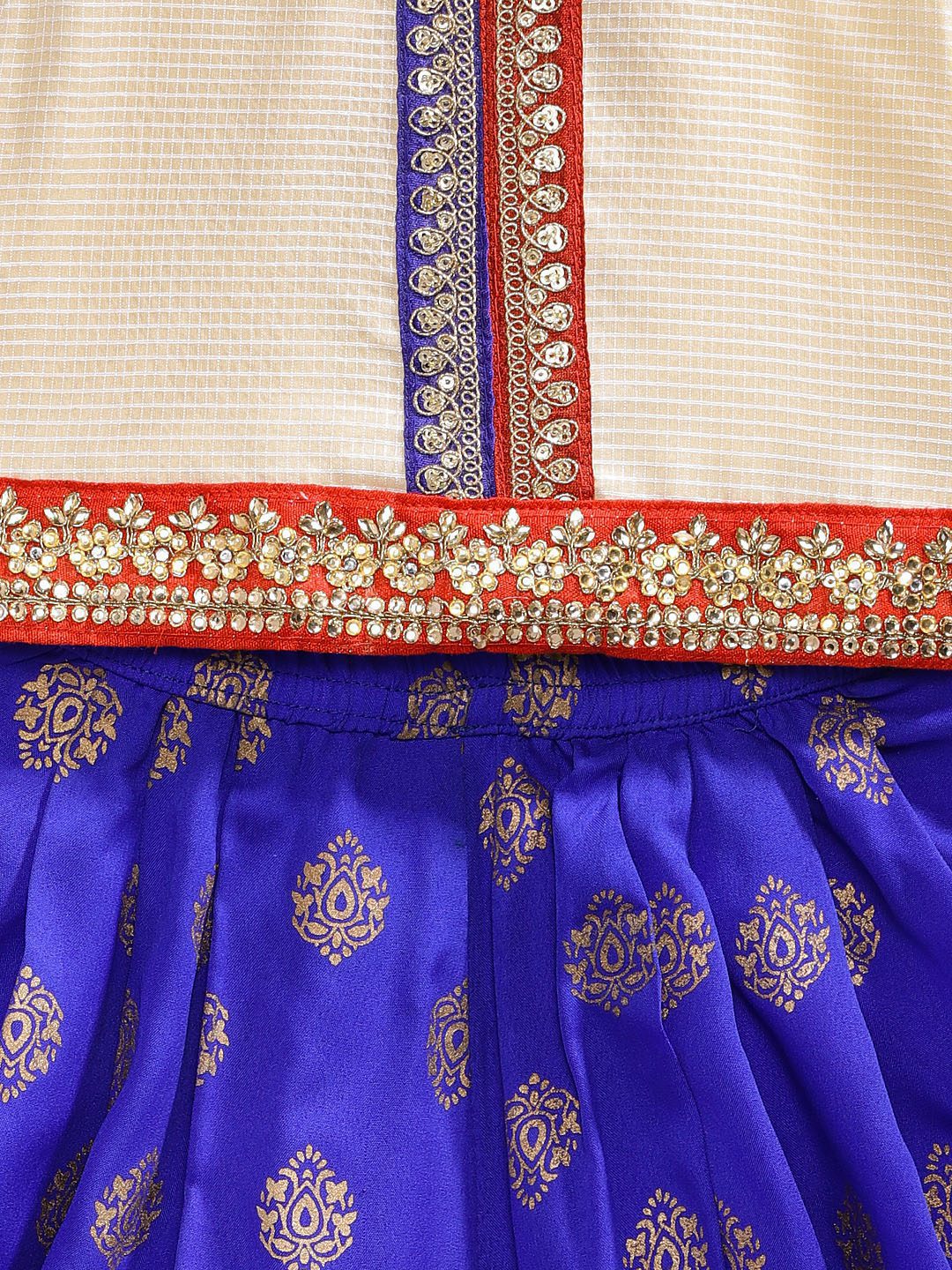Twisha Girls Embellished Top With Printed Dhoti Pants - Off White & Blue