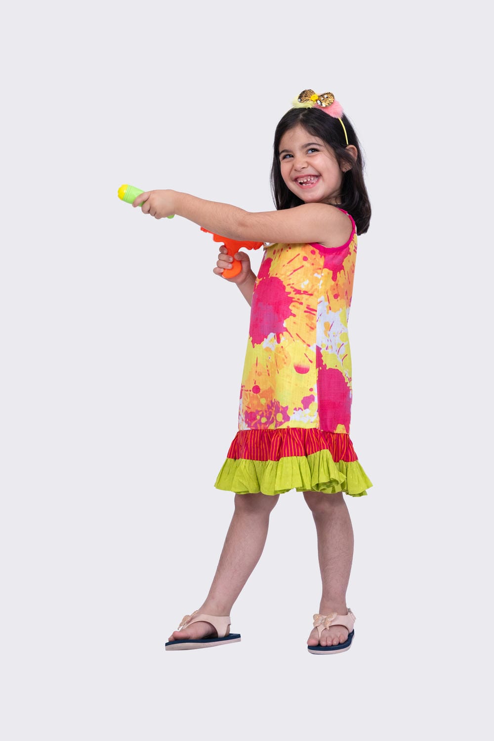 Twisha Girl's Sleeveless Strappy Frilled Multi Coloured Dress - Multicolour