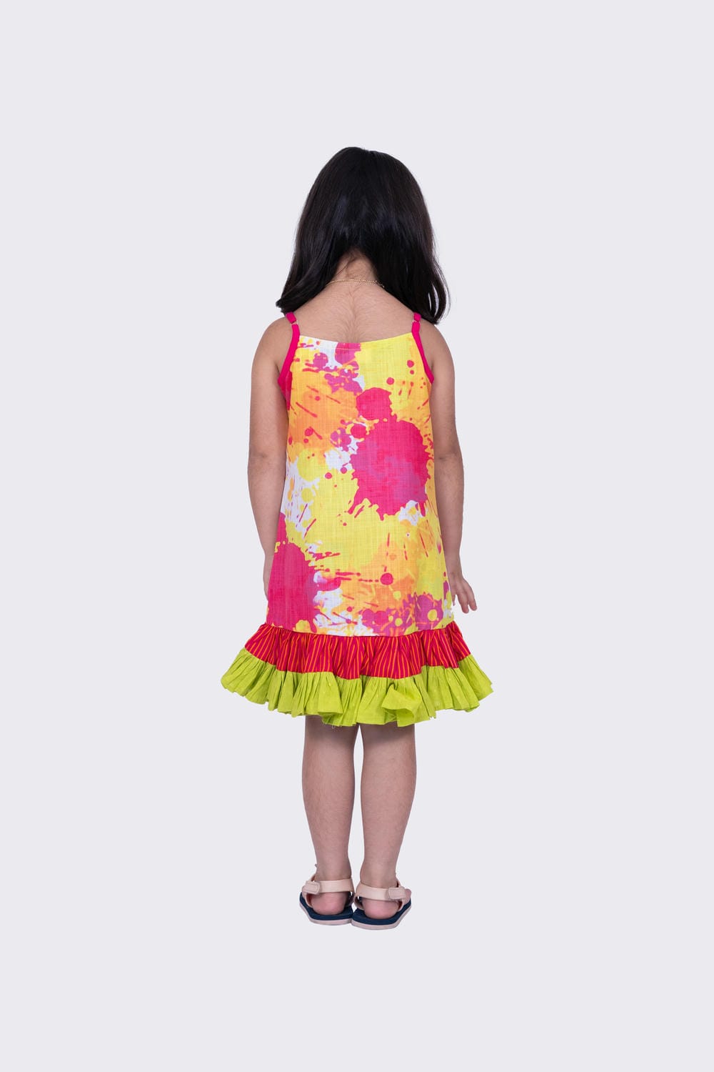 Twisha Girl's Sleeveless Strappy Frilled Multi Coloured Dress - Multicolour