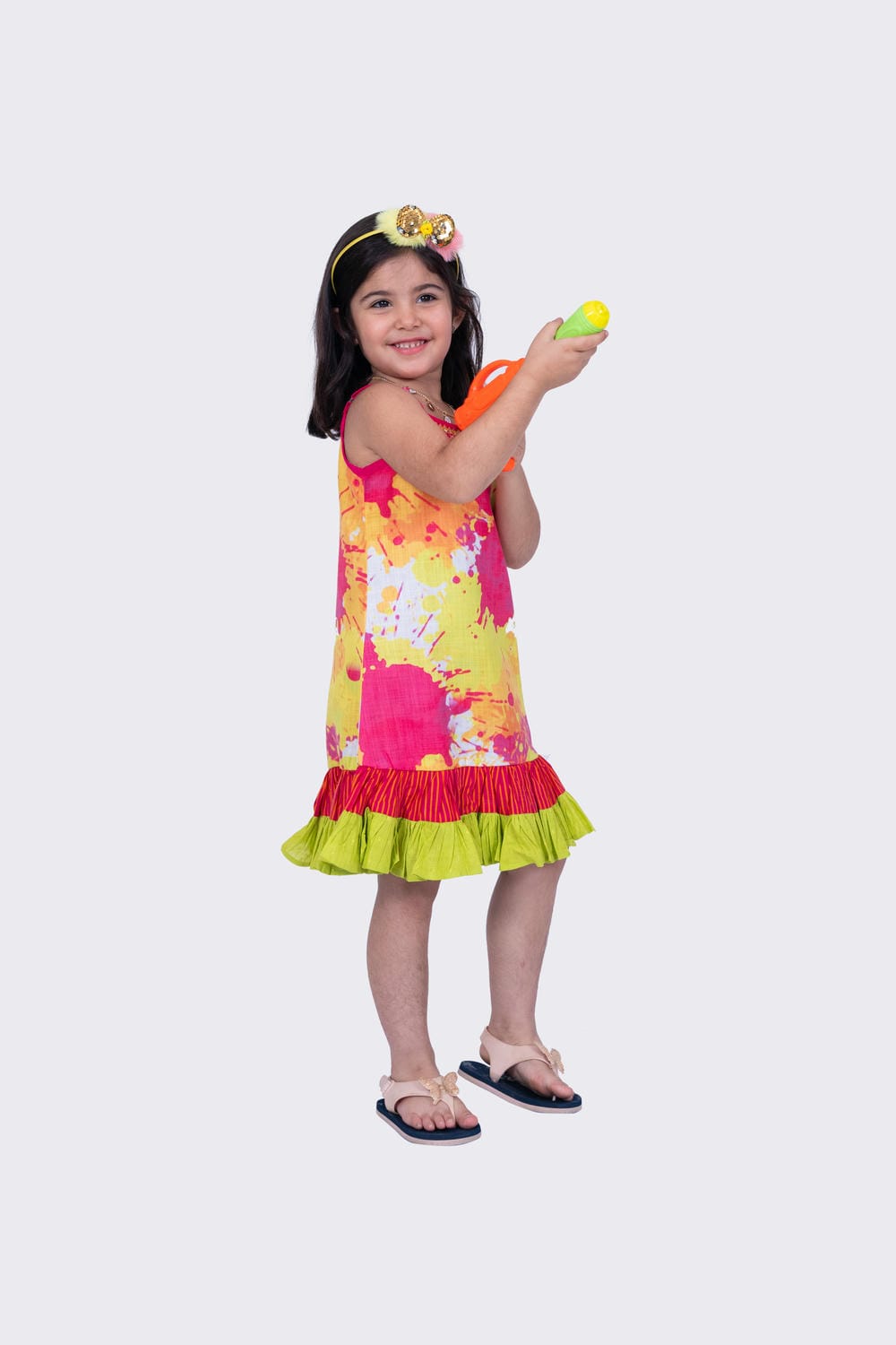 Twisha Girl's Sleeveless Strappy Frilled Multi Coloured Dress - Multicolour