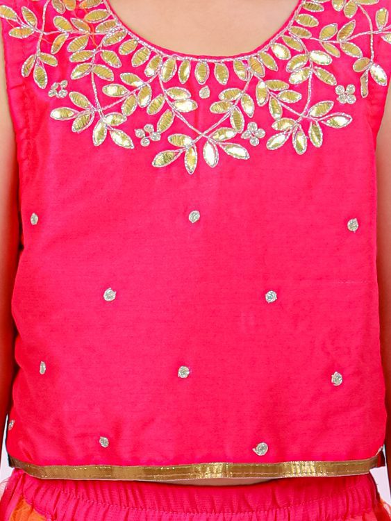 Twisha Girls Embroidered Top with 3 colour Ghagra-Pink