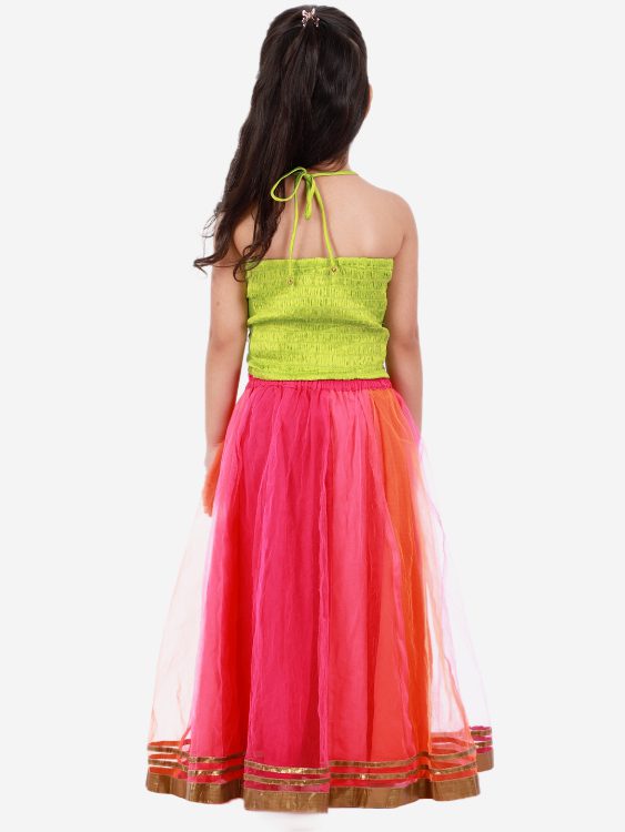 Twisha Girls Embroidered Top with 3 colour Chania -Set-Green And Pink