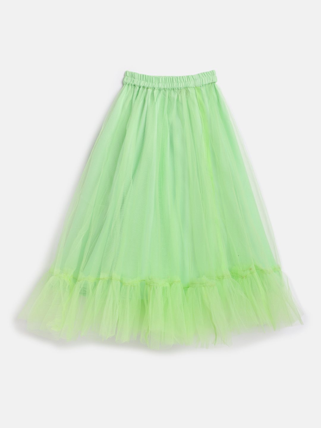 Twisha Girls Sleeveless Jacquard Design Choli With Net Ghagra - Green