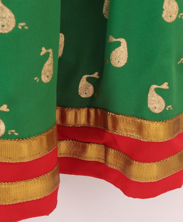 Twisha Brocade Top with Dolphin Ghagra - Red & Green