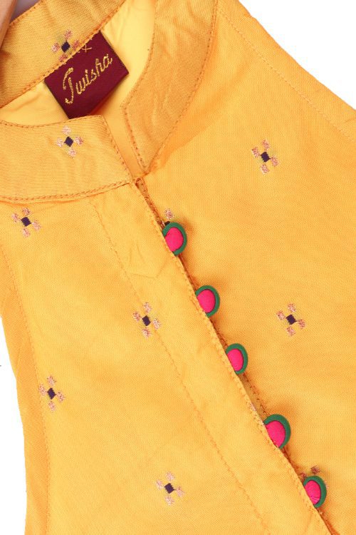 Twisha Girls Incut Style Top & Net Ghagra - Yellow & Pink