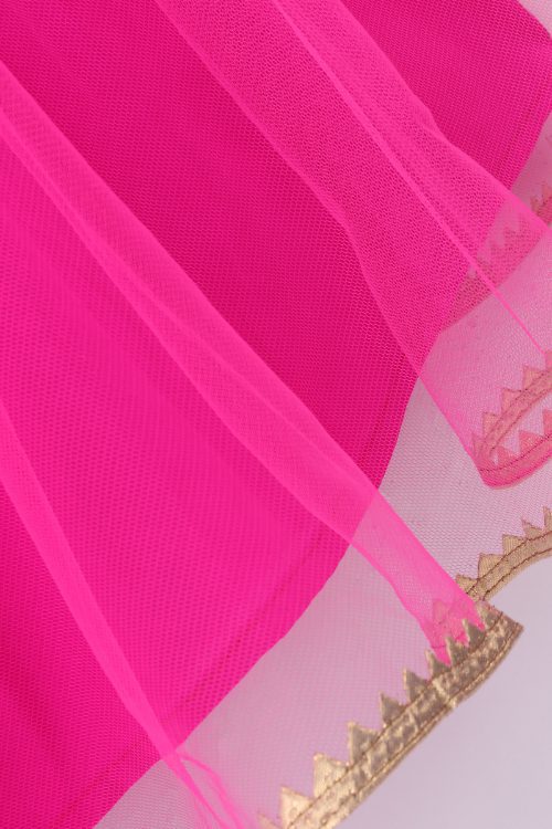 Twisha Girls Incut Style Top & Net Ghagra - Yellow & Pink