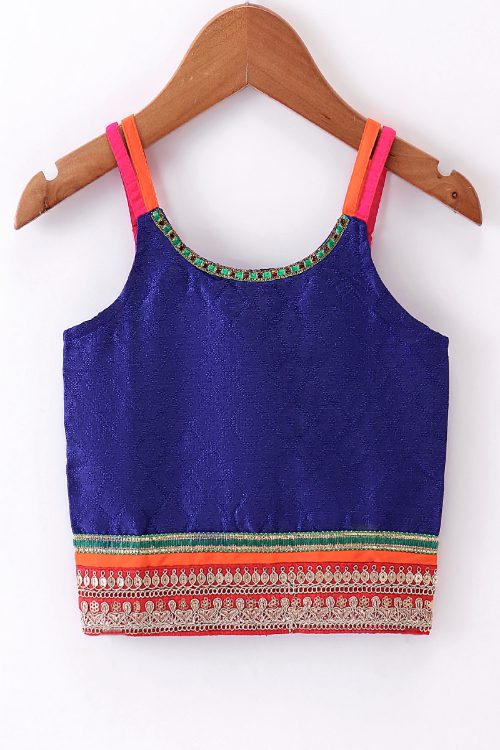 Twisha Girls Top & Printed Ghagra - Blue & Orange