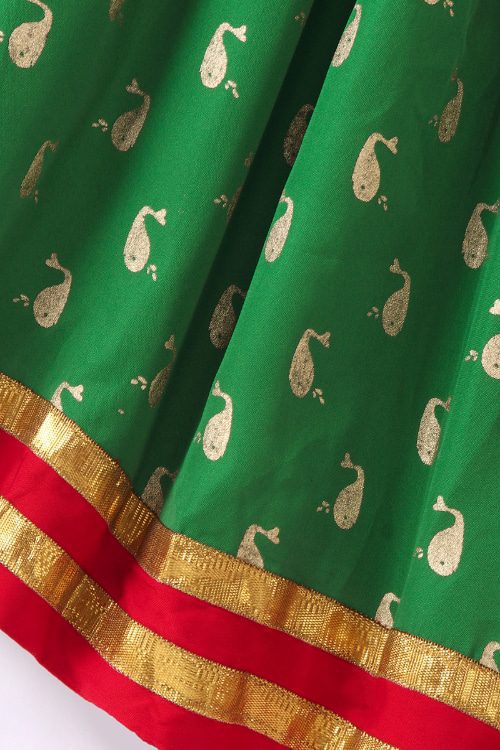 Twisha Girls Peplum Self Design Top & Printed Ghagra - Pink & Green