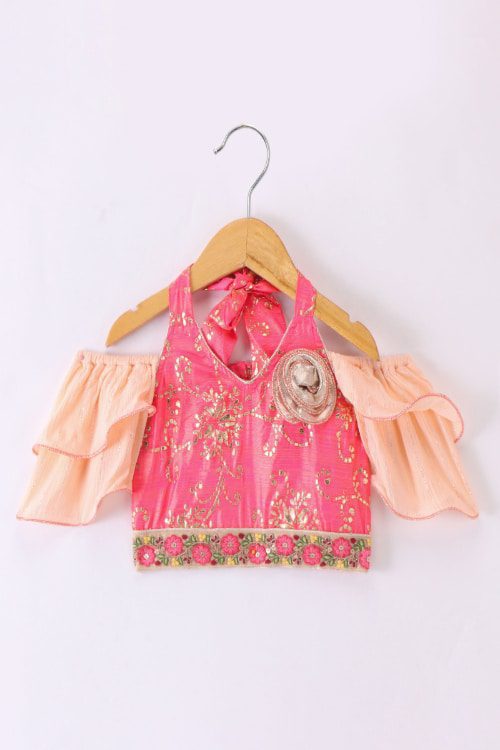 Twisha Girls Halter Neck Top & Ghagra - Coral & Peach