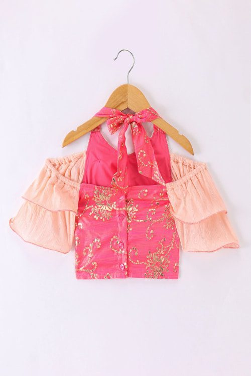Twisha Girls Halter Neck Top & Ghagra - Coral & Peach