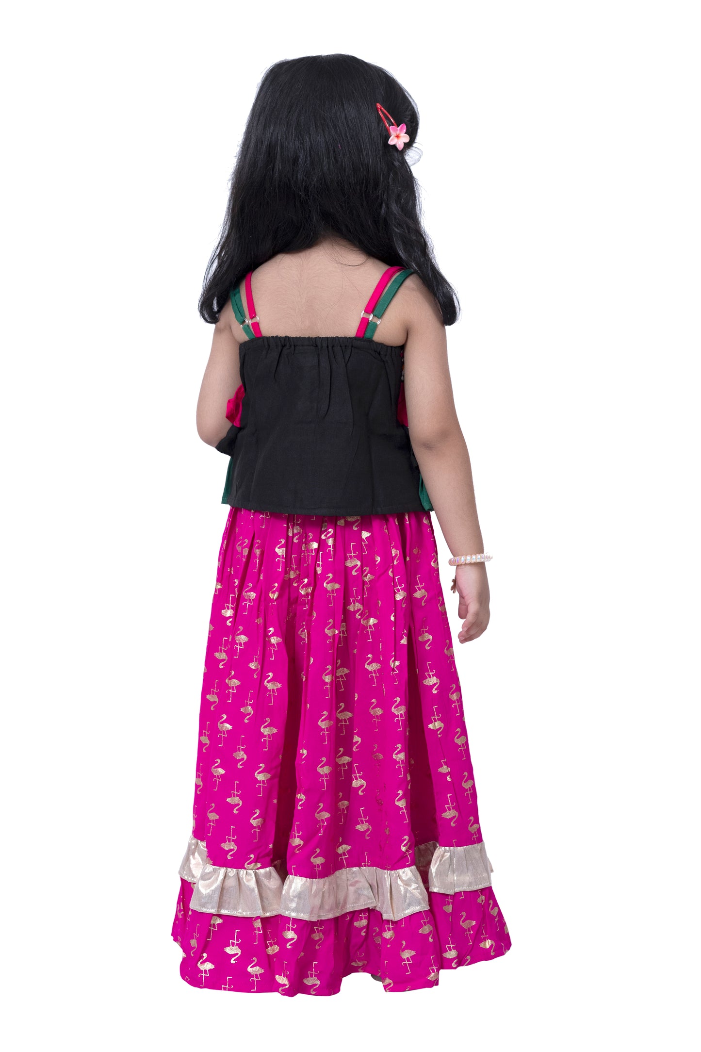 Twisha Sleeveless Embroidered Top with Lehenga -Black & Pink