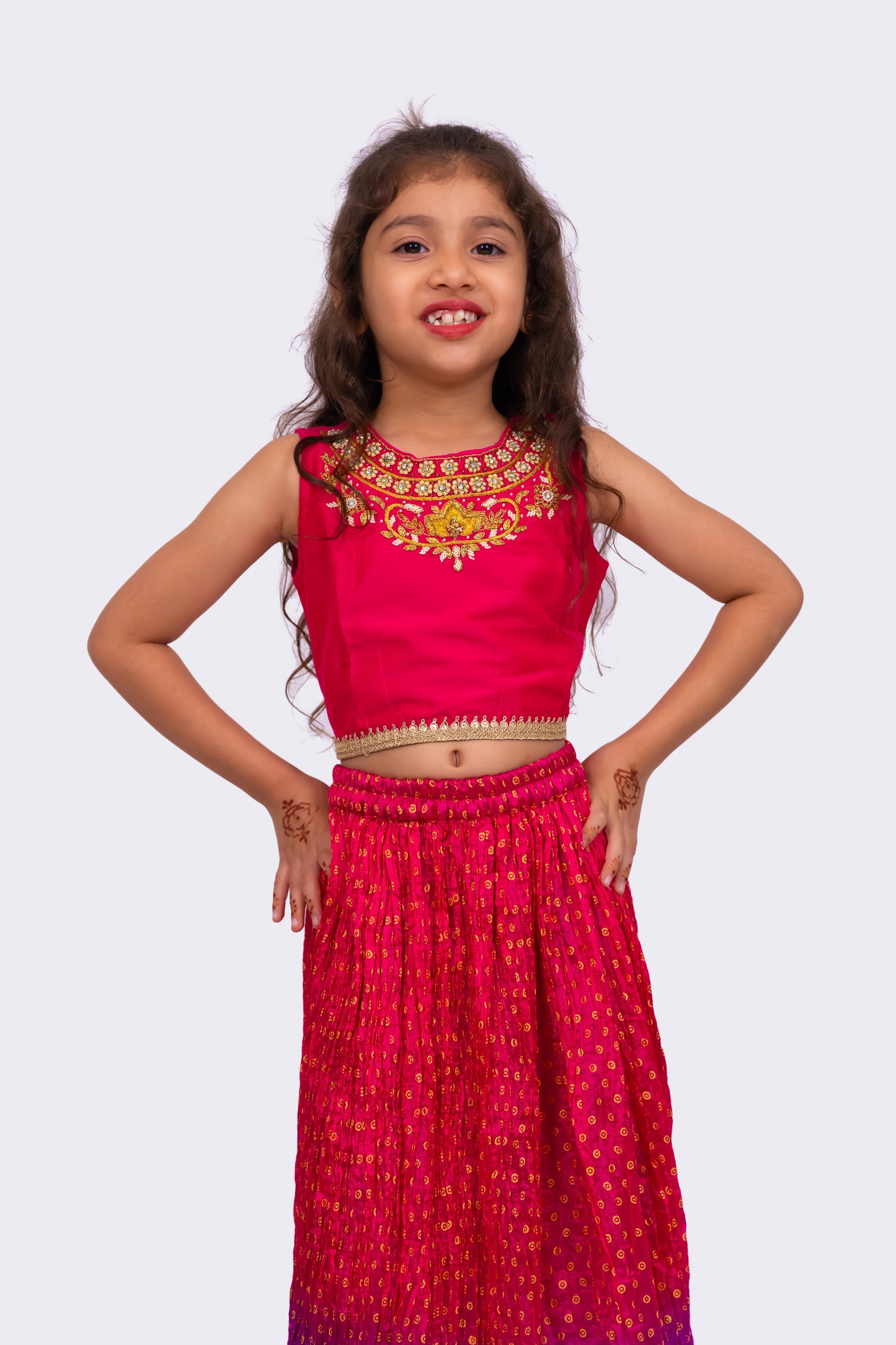 Twisha Sleeveless Embroidered Top with Lehenga -Pink & Purple