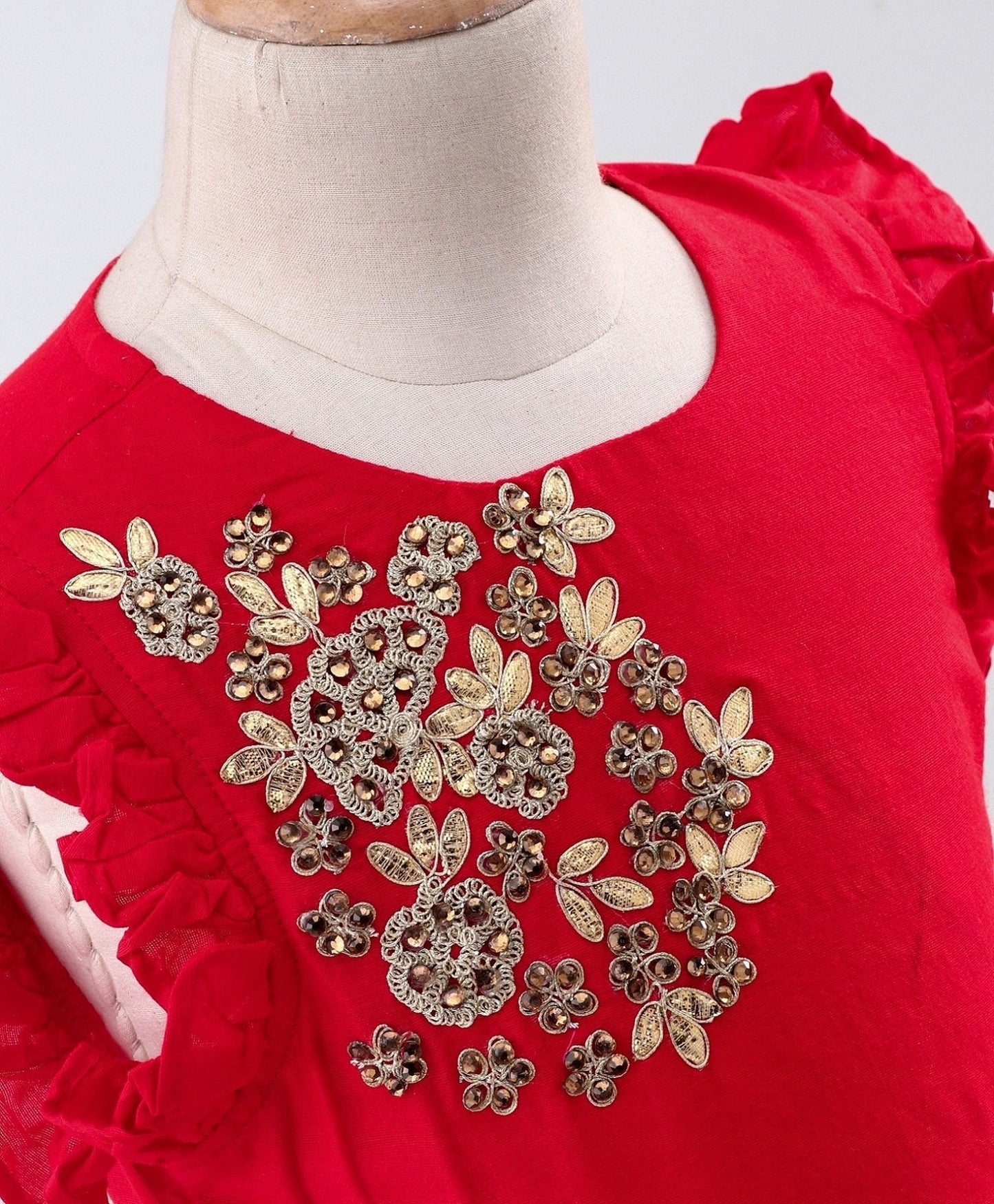 Twisha Girls Jari Embroidered Top With Brocade Ghagra- Red