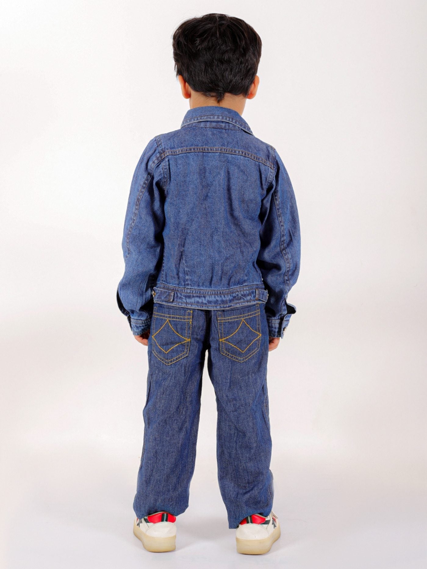 Twisha Boys Long Sleeves Denim Jacket & Jeans Embellished With Evil Eye Appliques - Blue