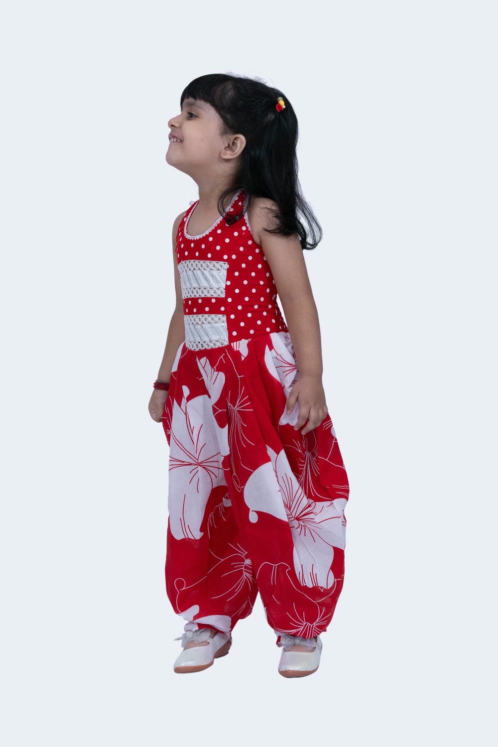 Twisha Girls Jumsuit-Red & White