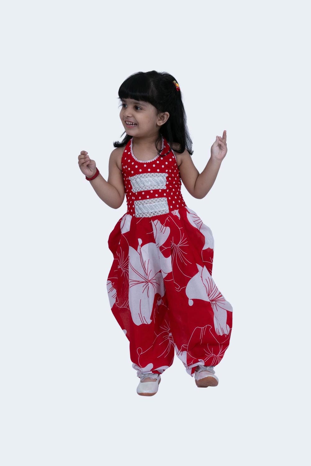 Twisha Girls Jumsuit-Red & White
