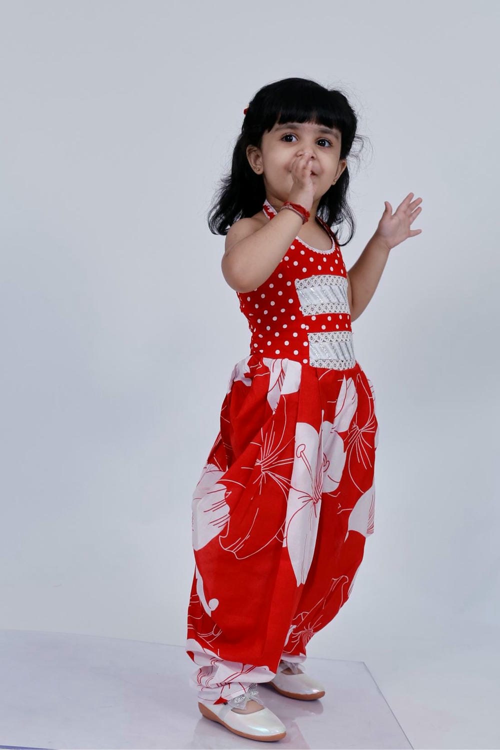 Twisha Girls Jumsuit-Red & White