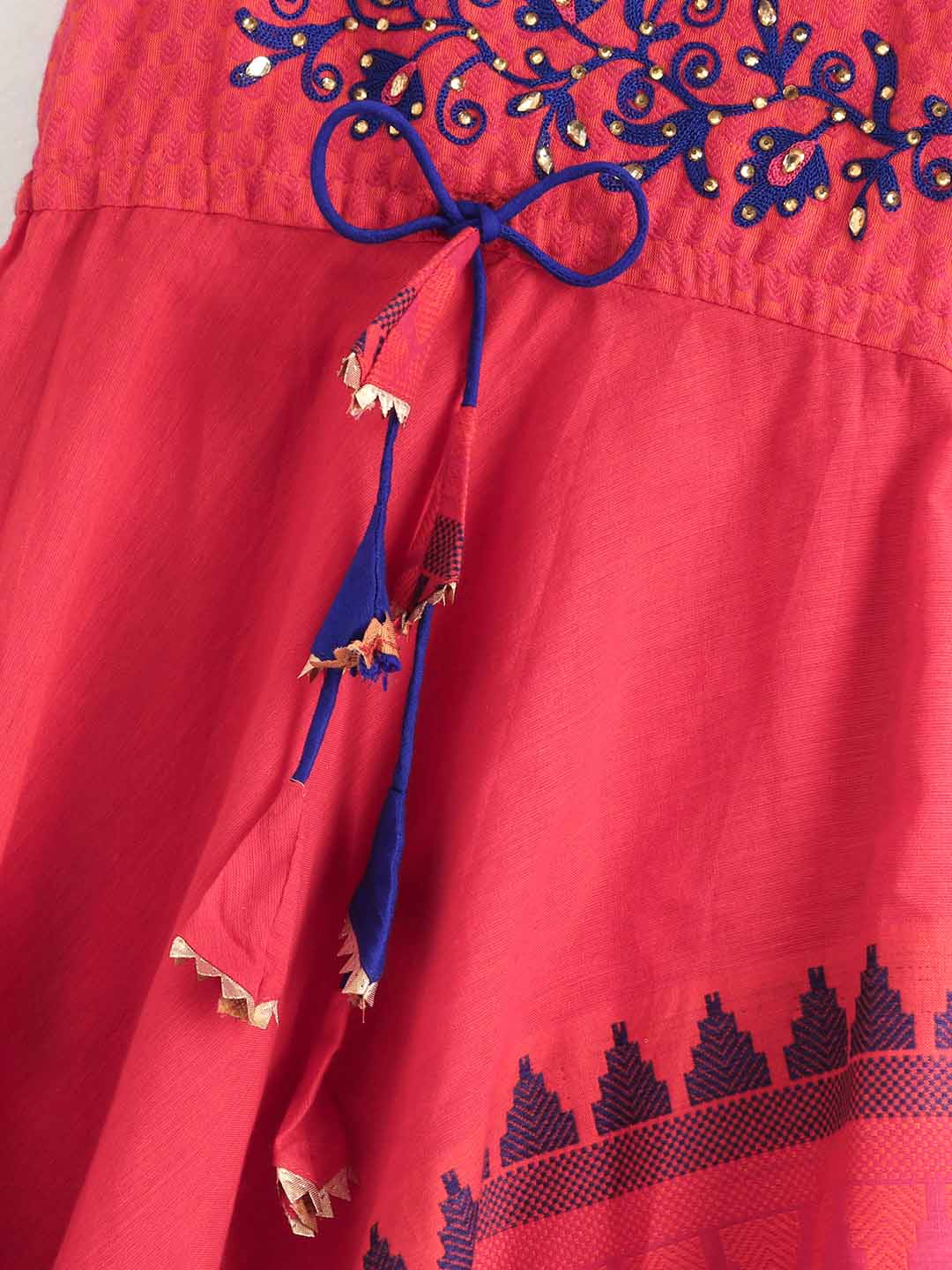 Embroidered Girls Dress - Orange