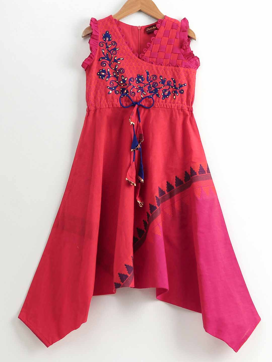 Embroidered Girls Dress - Orange