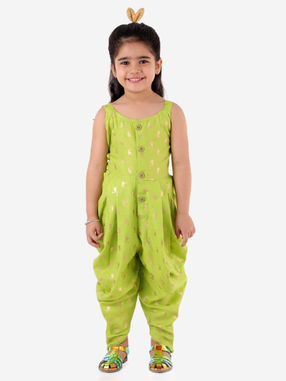 Twisha Dhoti Style Whale Print Jumpsuit With Brocade Jacket-Pink-Green