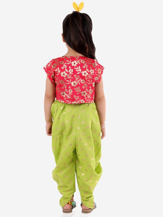 Twisha Dhoti Style Whale Print Jumpsuit With Brocade Jacket-Pink-Green