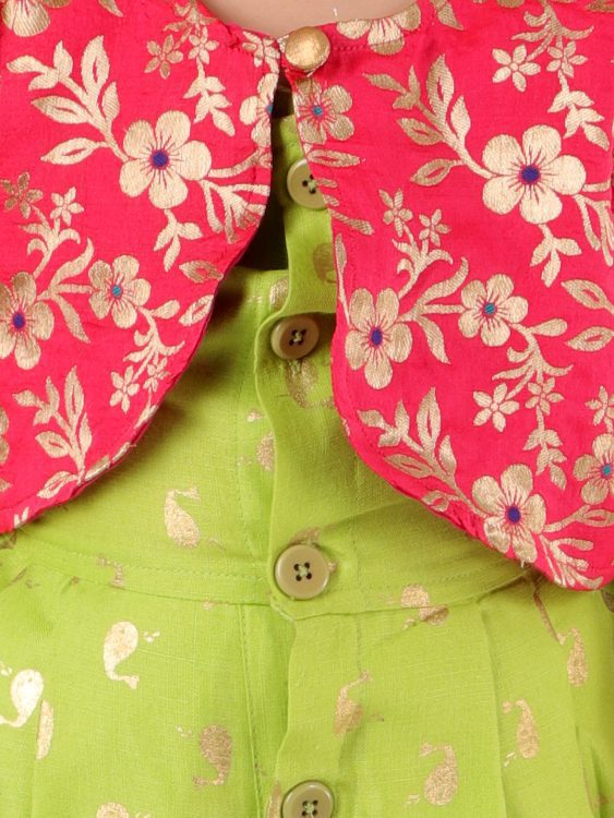 Twisha Dhoti Style Whale Print Jumpsuit With Brocade Jacket-Pink-Green