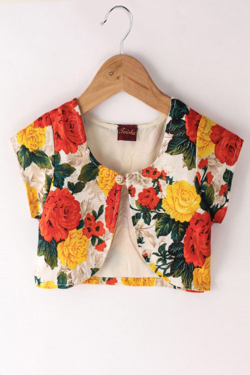 Twisha Girls Fusion Wear Jumpsuit With Floral Printed Shrug - Orange