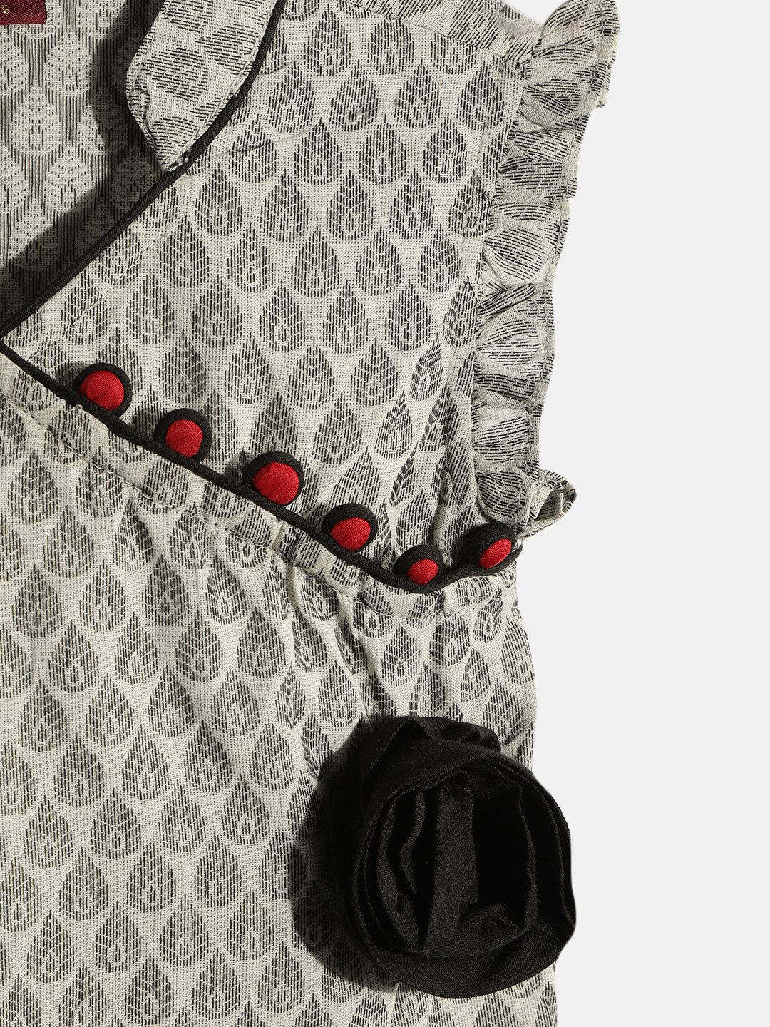 Twisha Girls Sleeveless Ethnic Print Top With Palazzo - Grey & White
