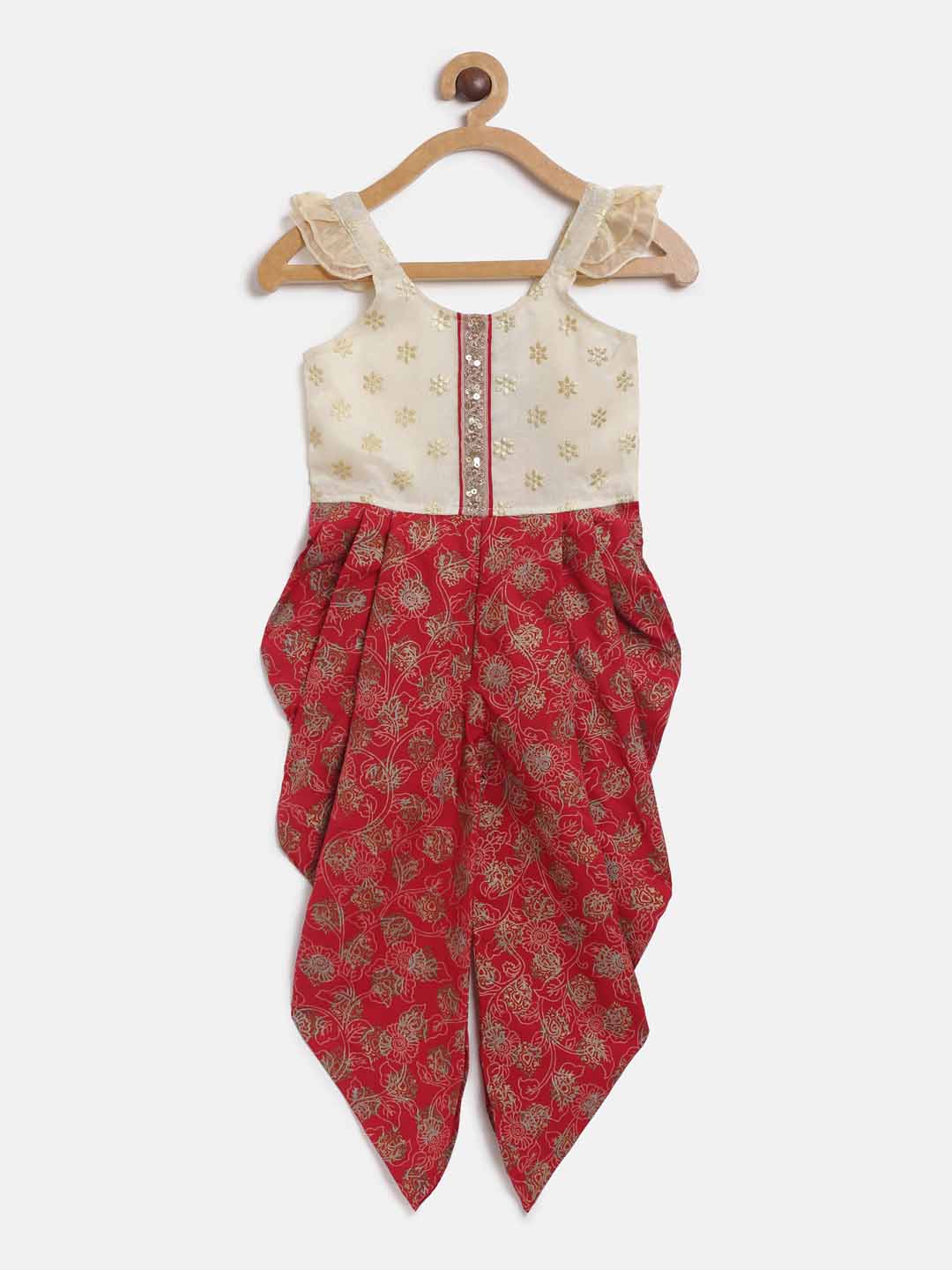Printed Yoke With Printed Dhoti Jumpsuit - Red