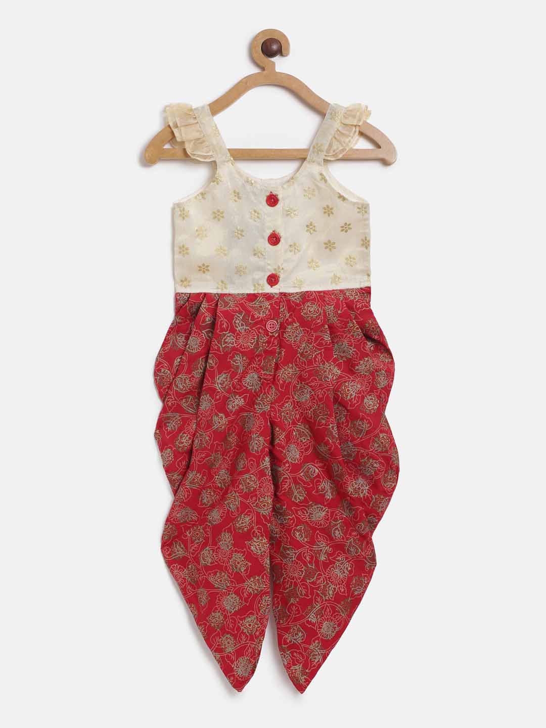 Printed Yoke With Printed Dhoti Jumpsuit - Red