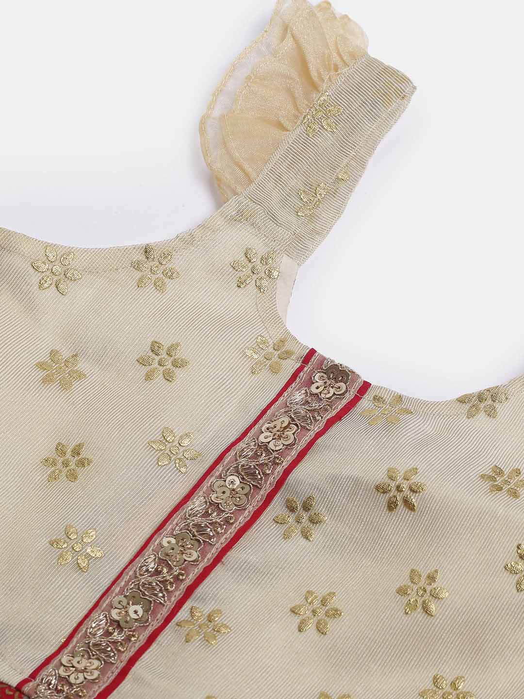 Printed Yoke With Printed Dhoti Jumpsuit - Red