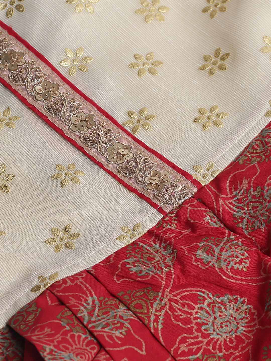 Printed Yoke With Printed Dhoti Jumpsuit - Red