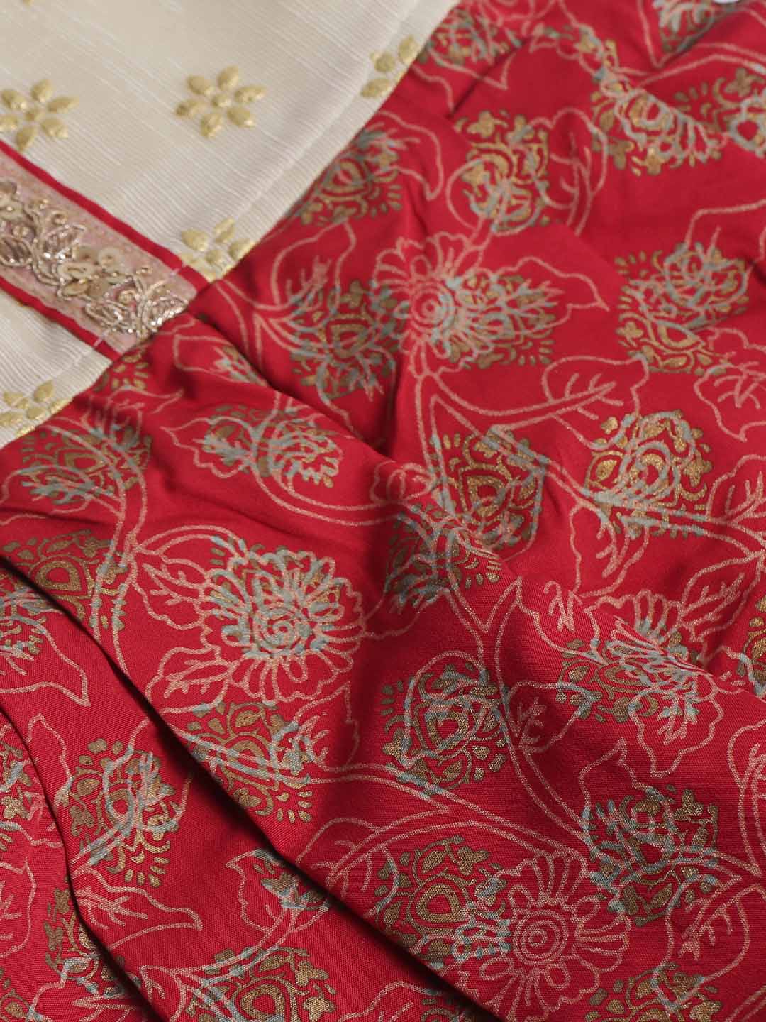 Printed Yoke With Printed Dhoti Jumpsuit - Red