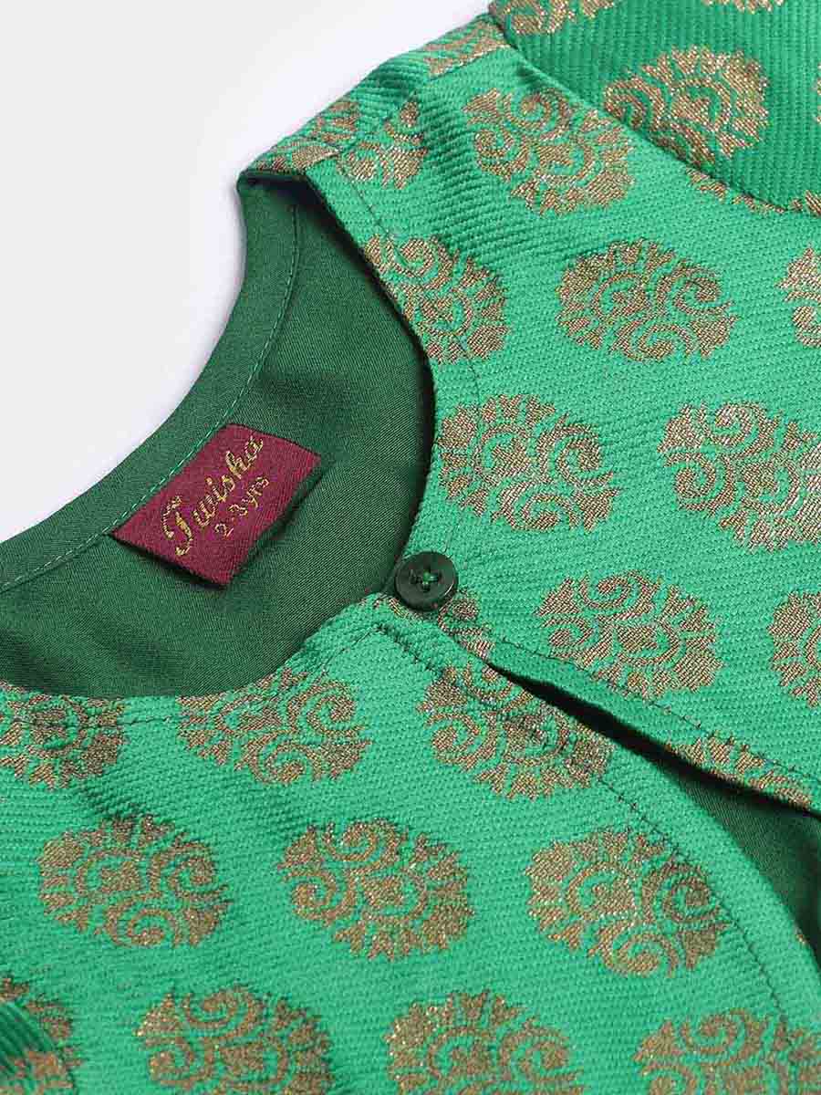 Jumpsuit With Brocade Shrug - Red & Green