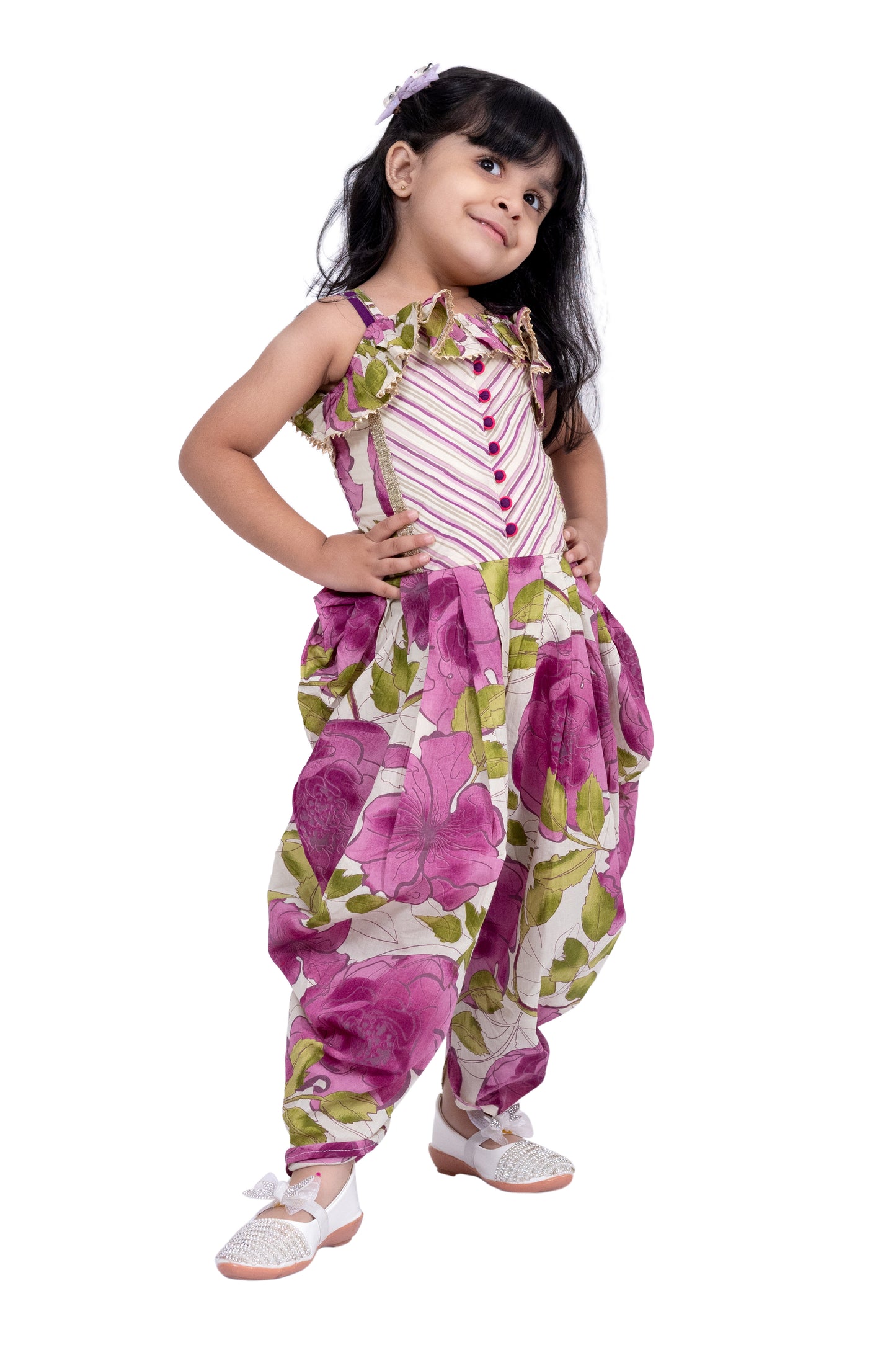 Twisha Cotton Sleeveless All Over Prined Jumpsuit - Purple & White