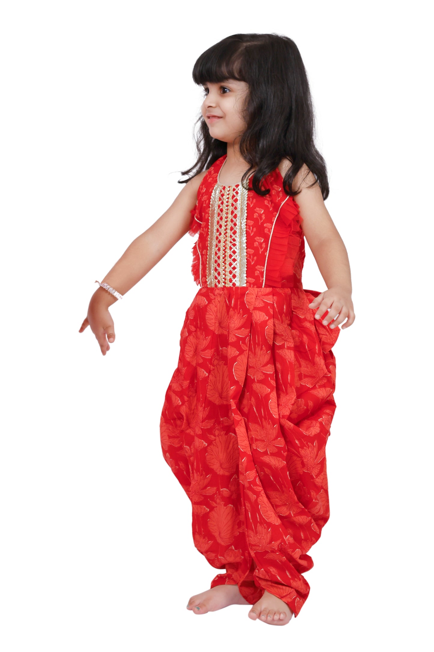 Twisha Cotton Sleeveless Embellished Jumpsuit - Red
