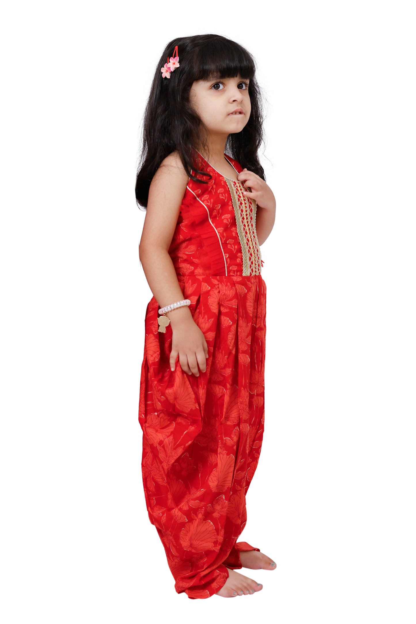 Twisha Cotton Sleeveless Embellished Jumpsuit - Red
