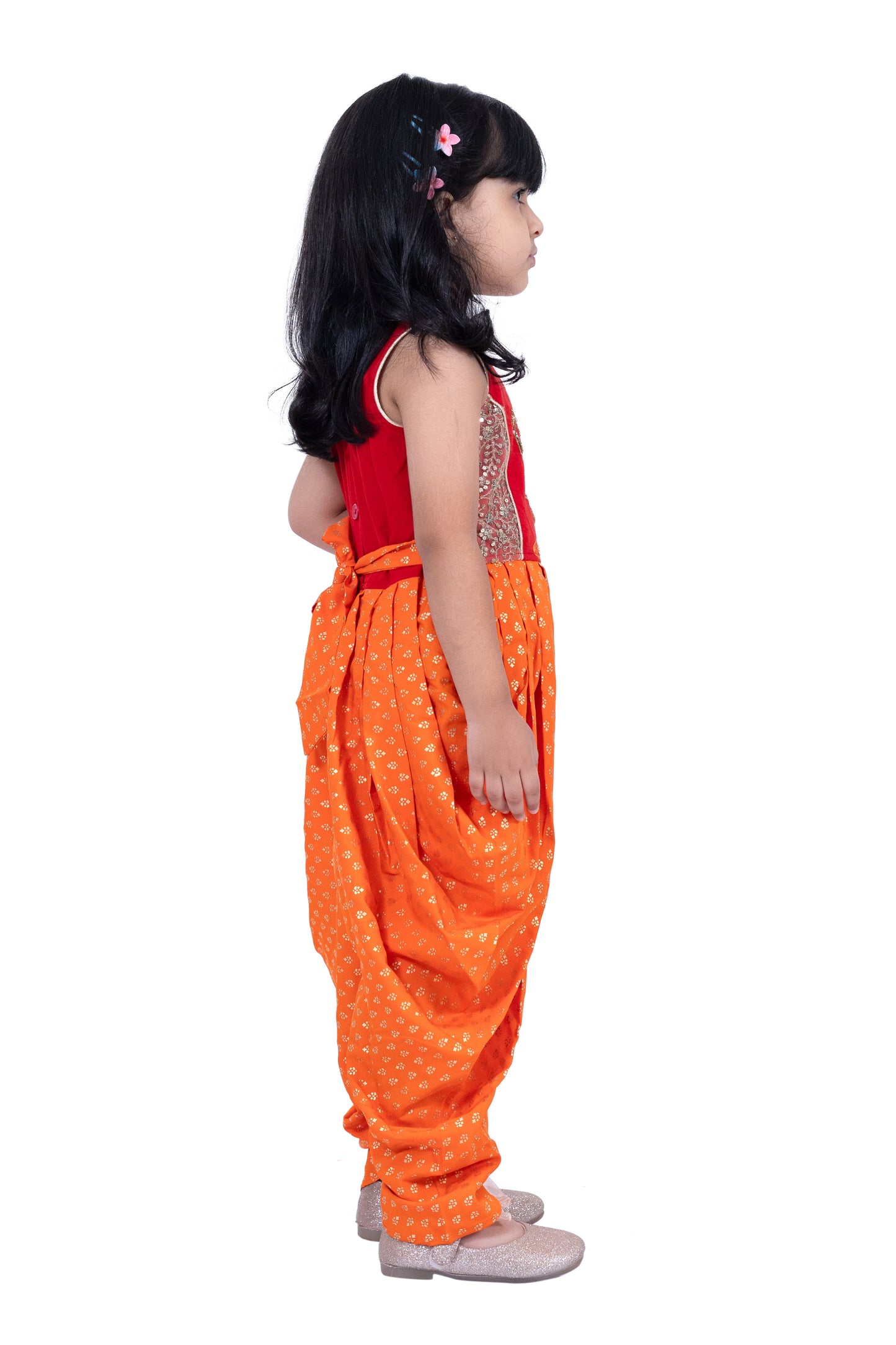 Twisha Cotton Sleeveless Krishna Printed Jumpsuit -Red & Orange