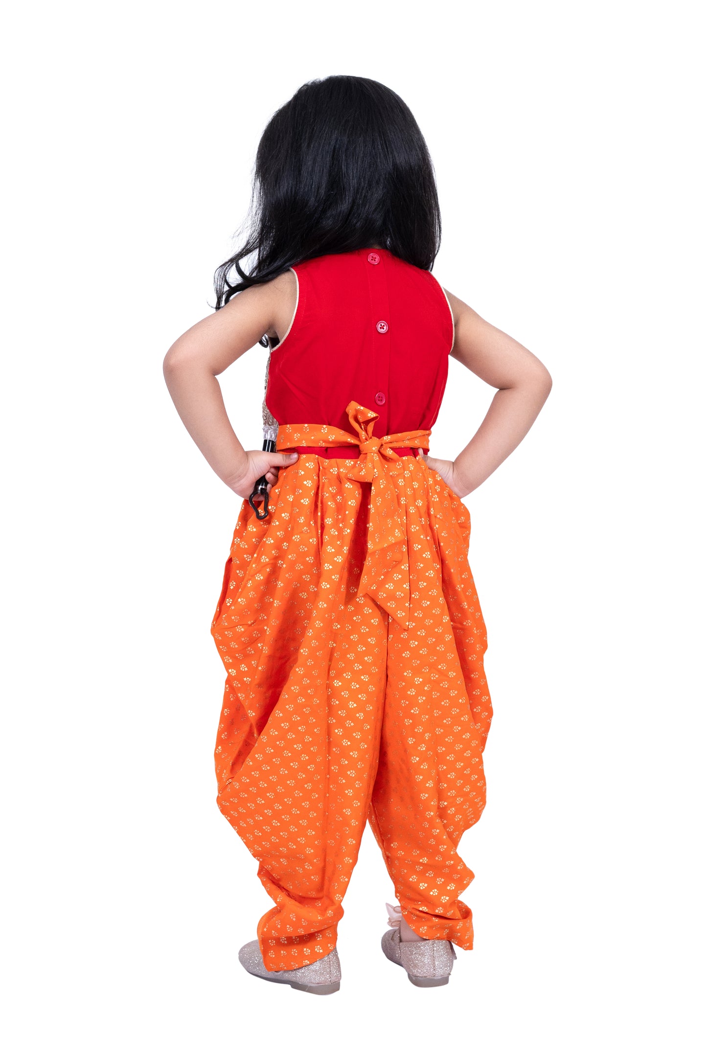 Twisha Cotton Sleeveless Krishna Printed Jumpsuit -Red & Orange